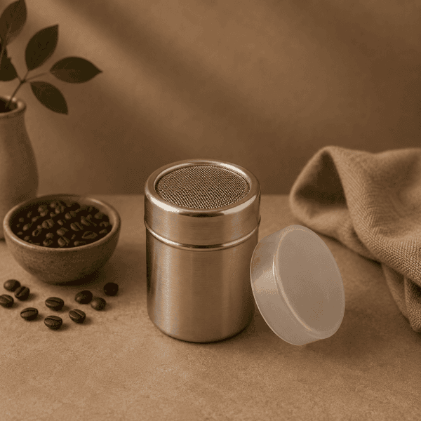 Polvilhador Em Inox Com Grade E Tampa Profissional Barista