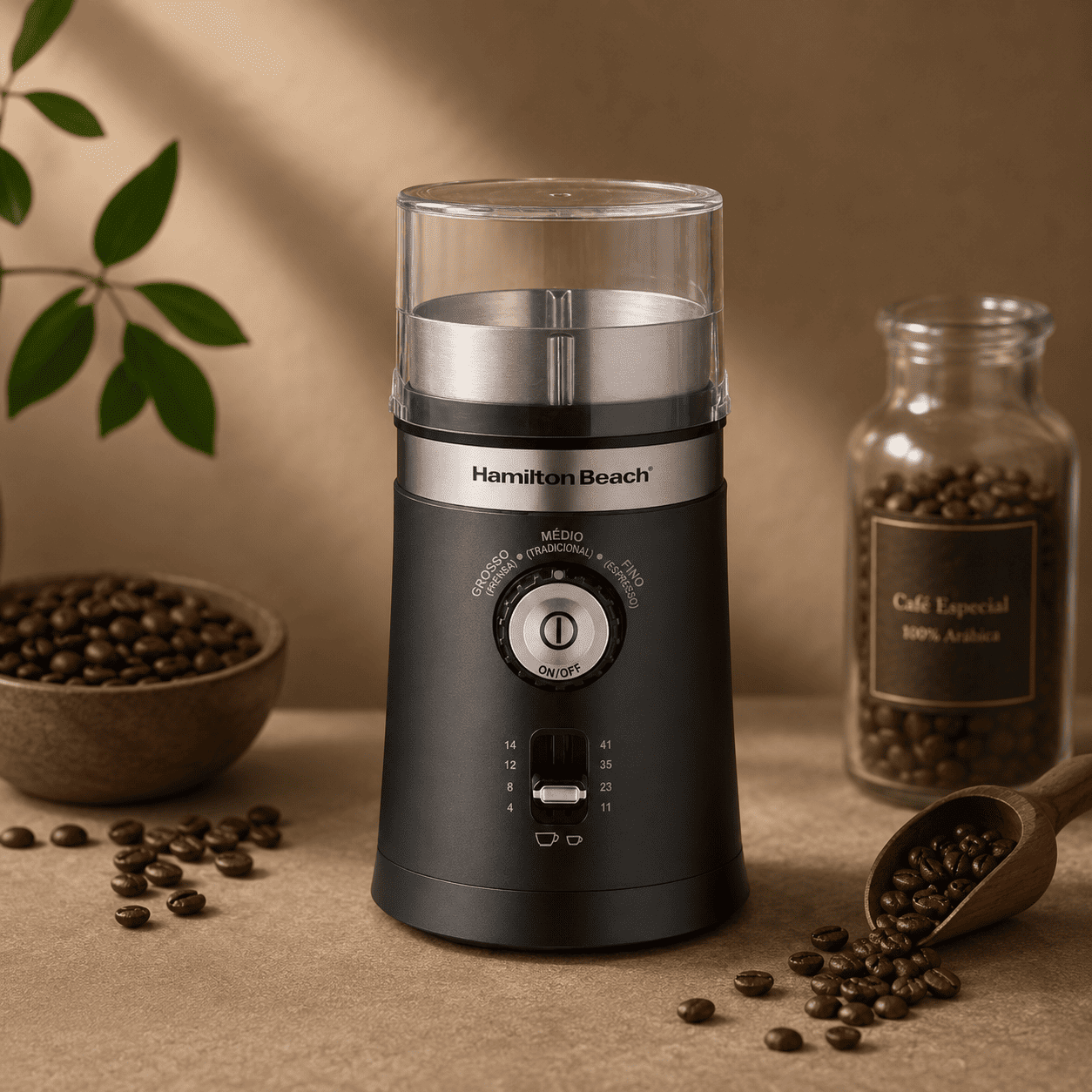 Moedor de Café Elétrico Hamilton Beach 2 Lâminas em aço Inox ajustável com Controle de Granulação