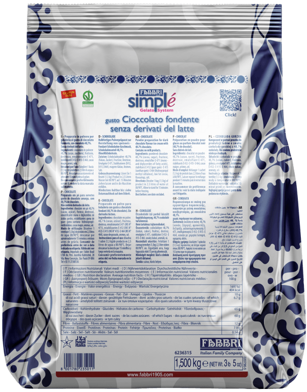 Fabbri CHOCOLATE VEGANO FONDENTE SDL 1,5 kg