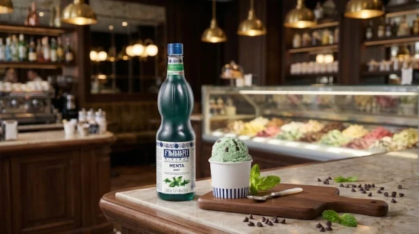 Gelato de Menta e Chocolate com Xarope Fabbri para Gelaterias